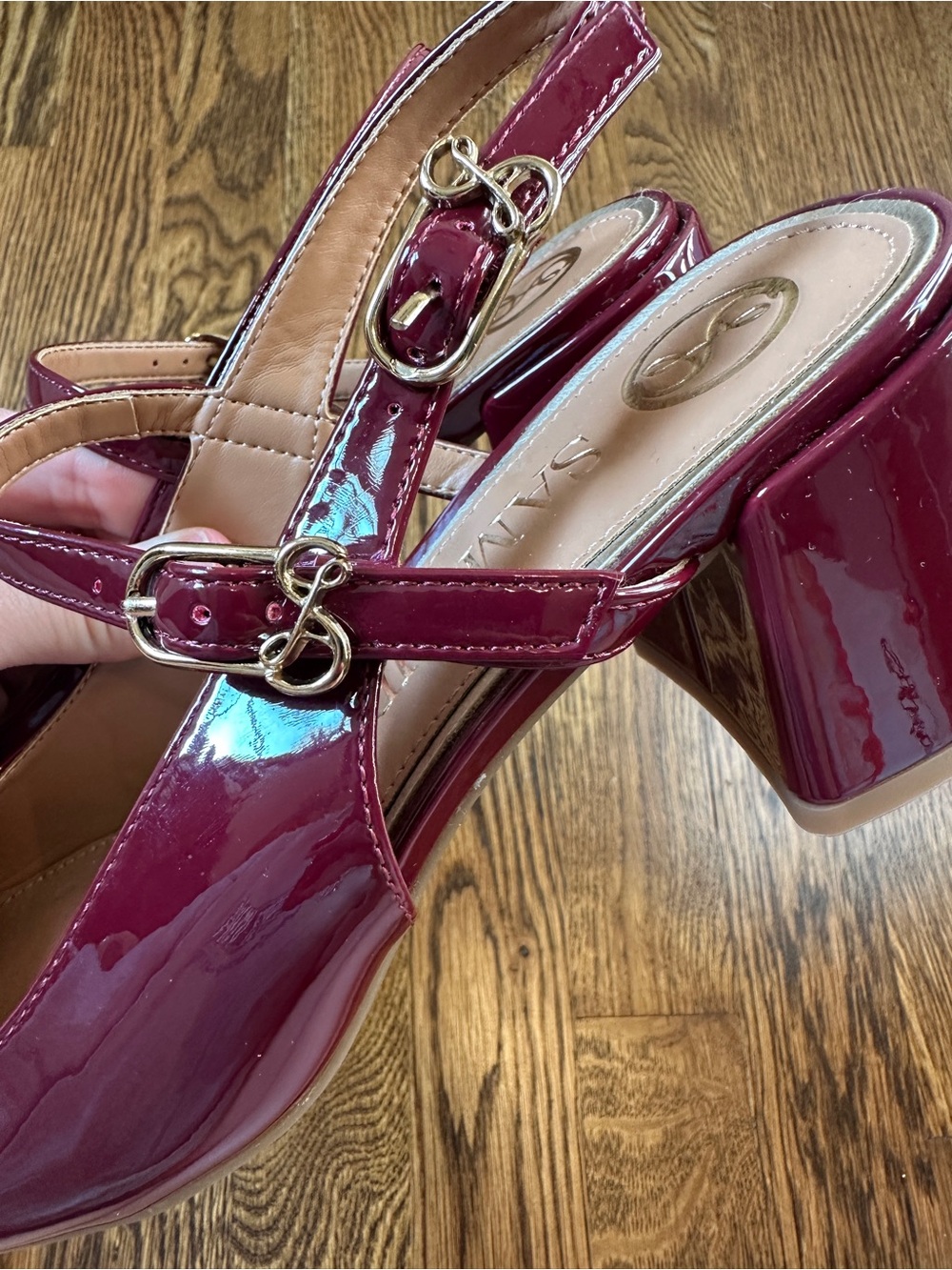 Sam & Libby Mary Jane Slingback Block Heel - Maroon - Size 8 - Picture 6 of 6